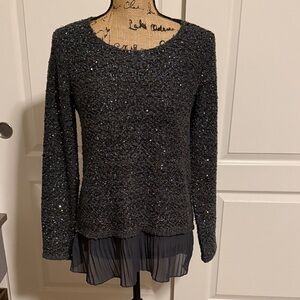 Alfani Black Sparkle Knit Sweater with Pleated Hem